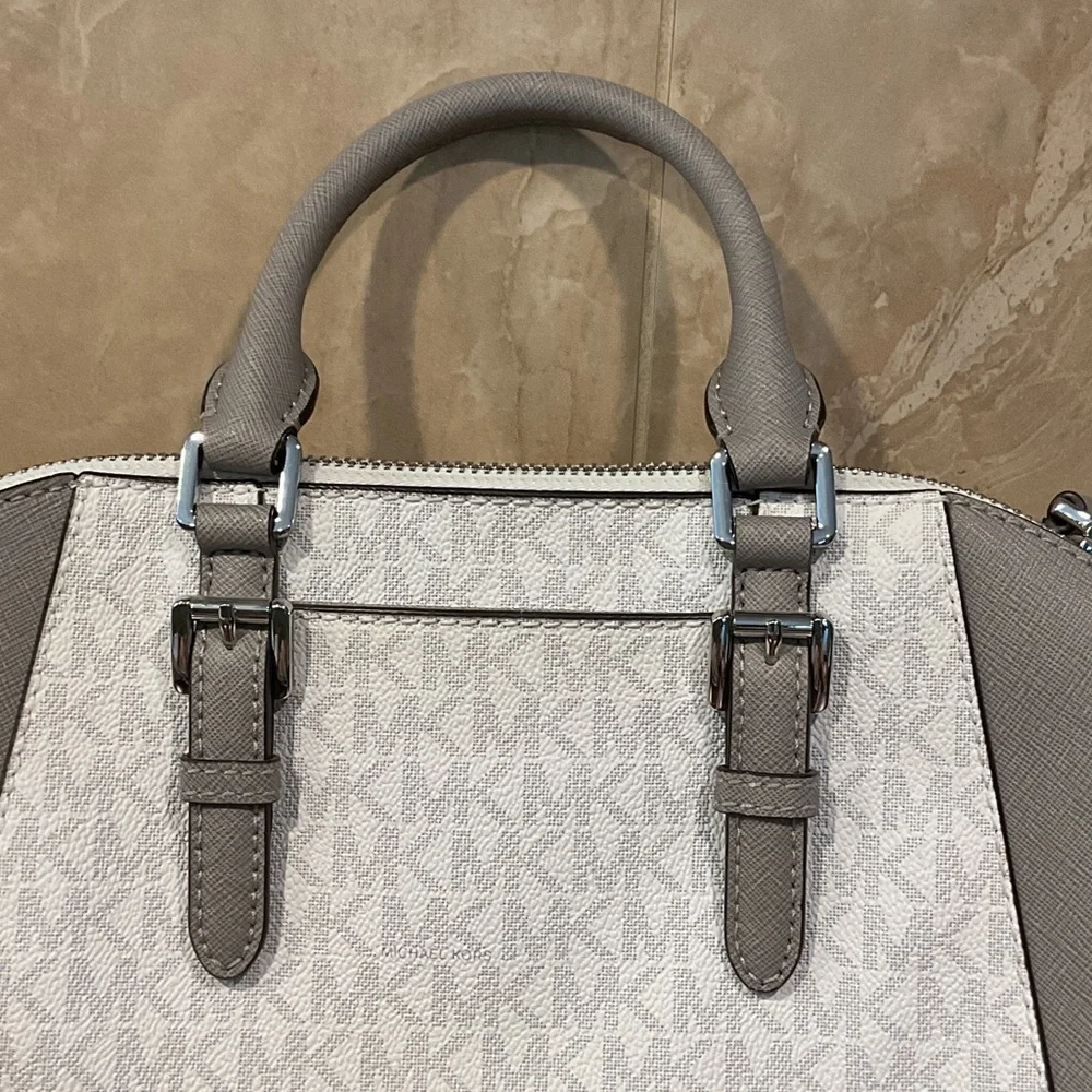 Michael Kors Two-Tone Light Gray & White Dome Satchel